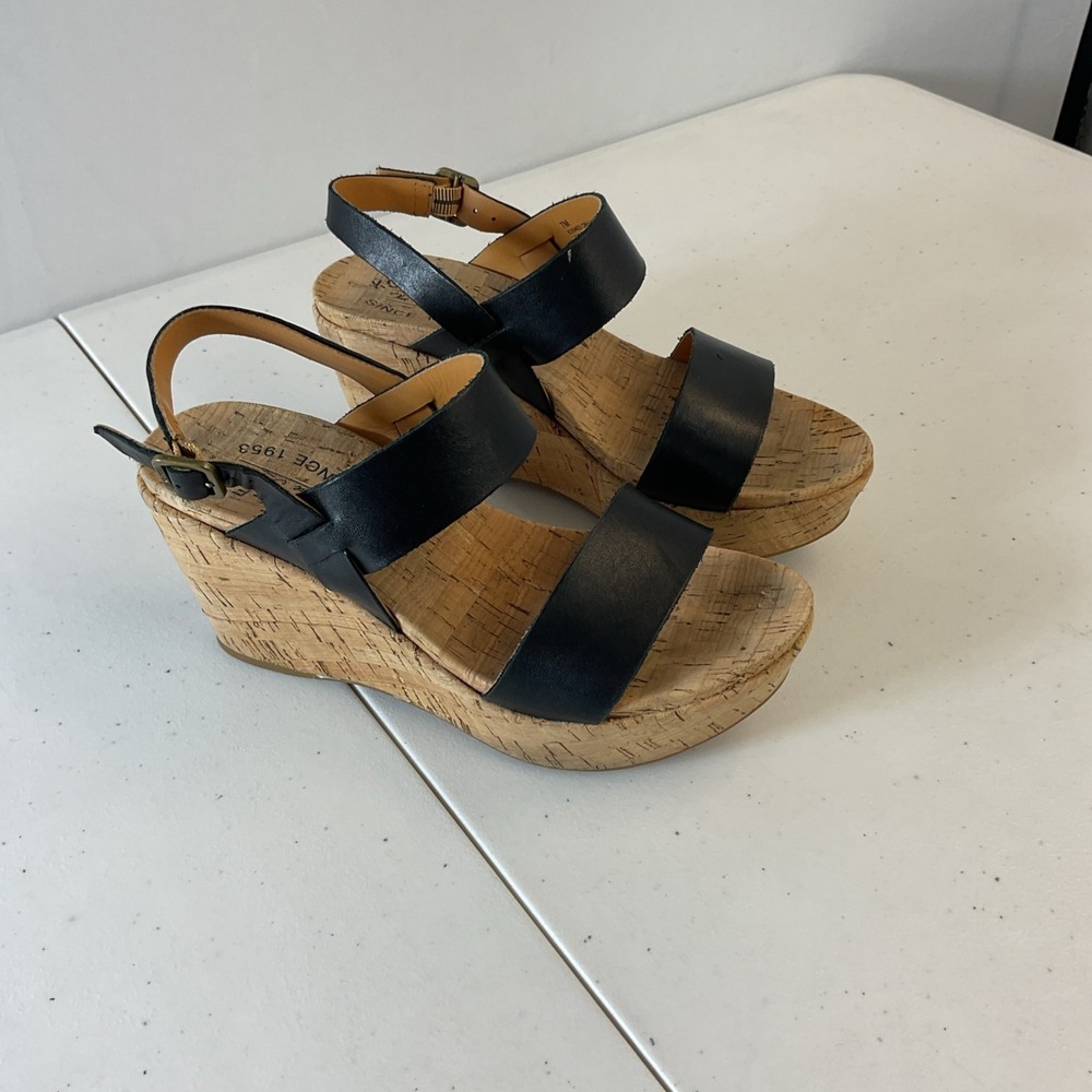 Kork-Ease Strap Black Wedge Sandals Sz 7M Worn Once